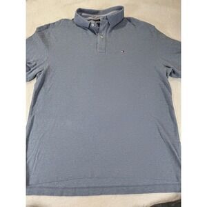 Tommy Hilfiger Polo Shirt Mens XL Blue Classic Fit Cotton Flag Logo Short Sleeve